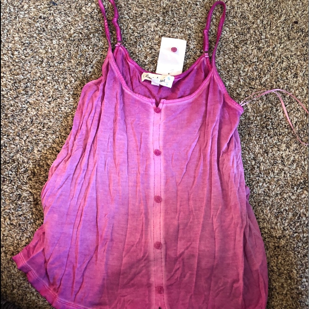 Pink flowy button-up tank top